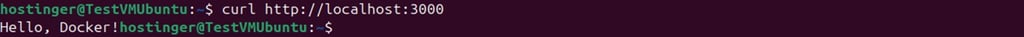 Console window displaying curl command and Hello Docker text