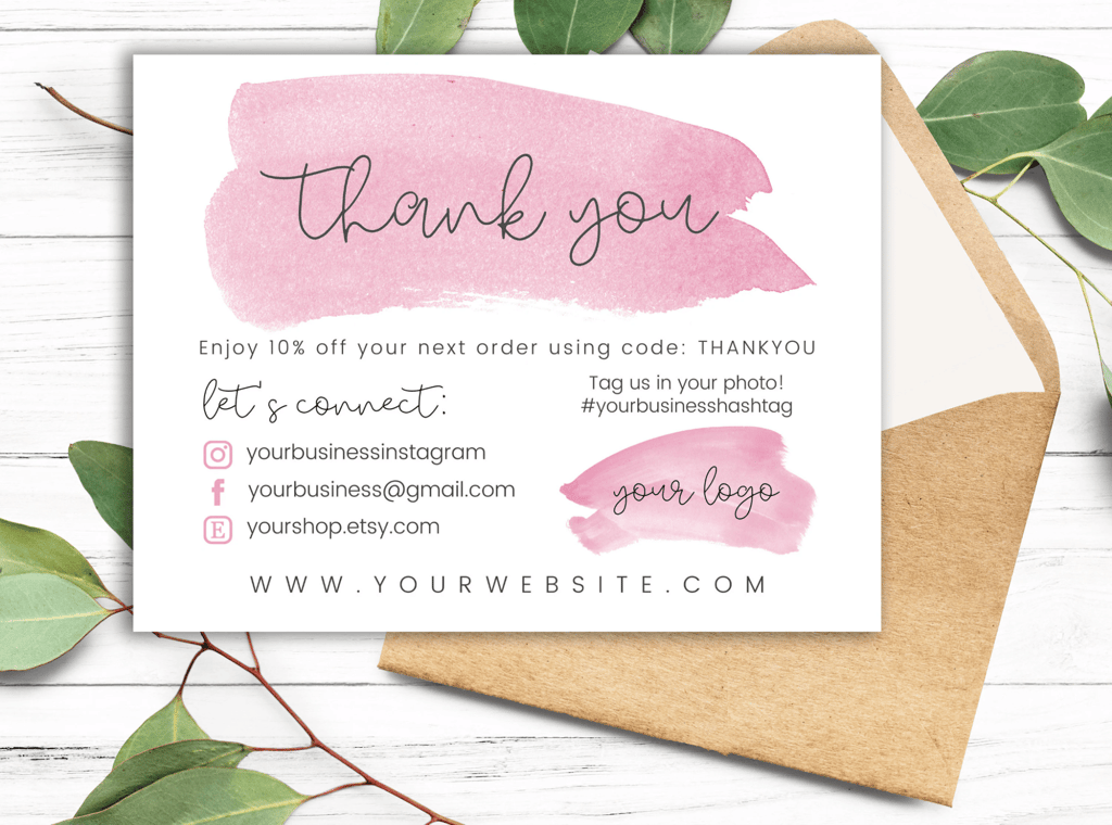 Example of a thank-you card from Etsy