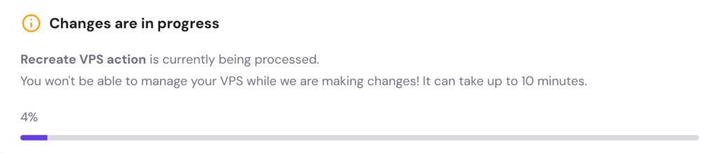 Progress bar for Recreate VPS action