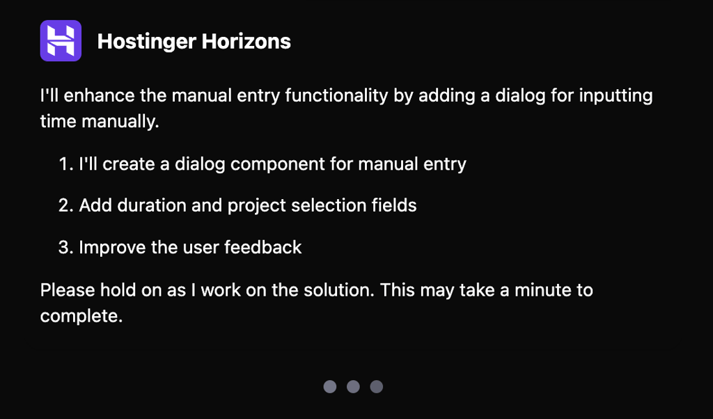 Horizons response to a troubleshooting prompt