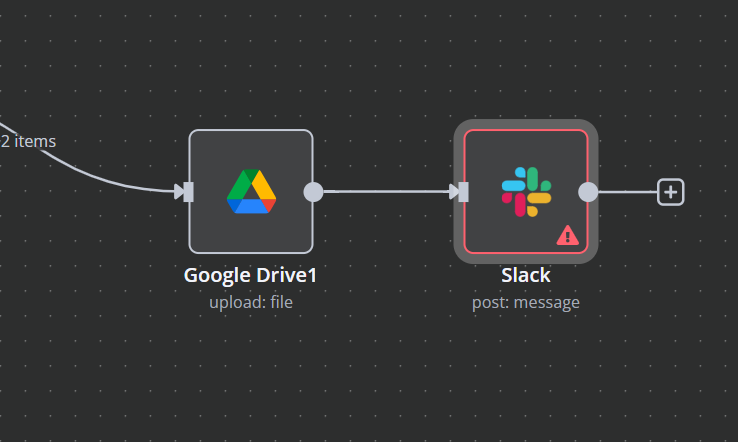 Connecting the Slack node to the Google Drive node