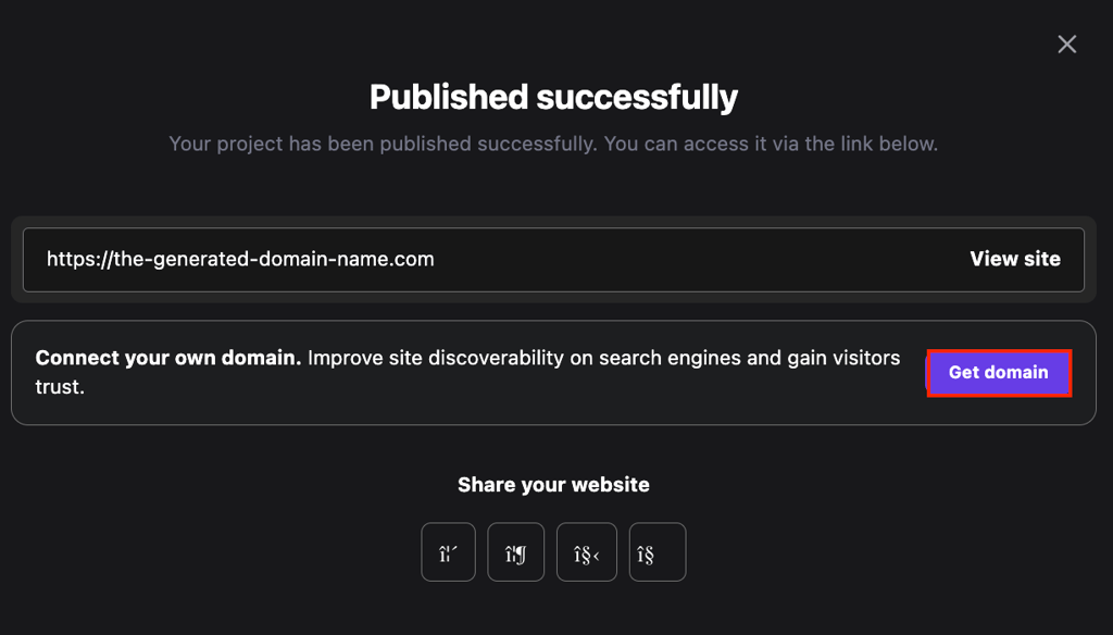 The Get domain button in Hostinger Horizons