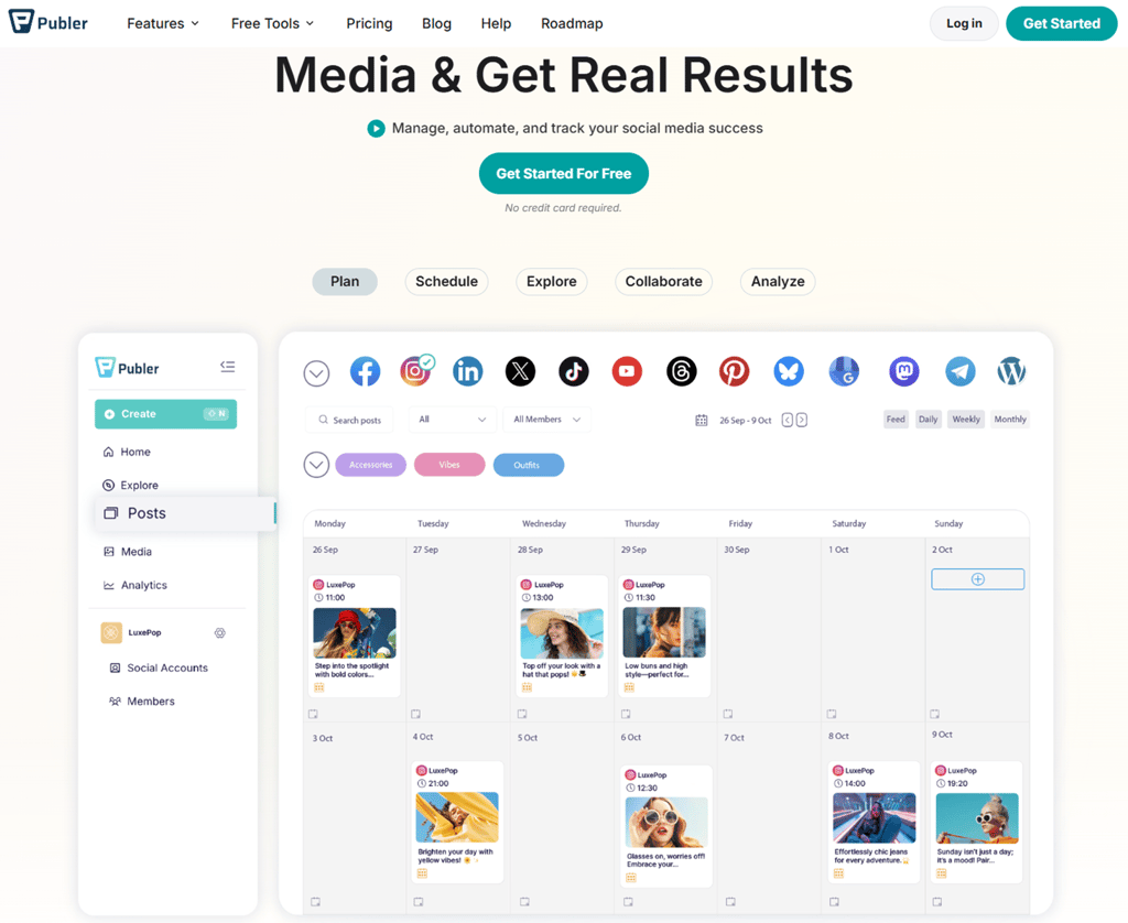The landing page of Publer