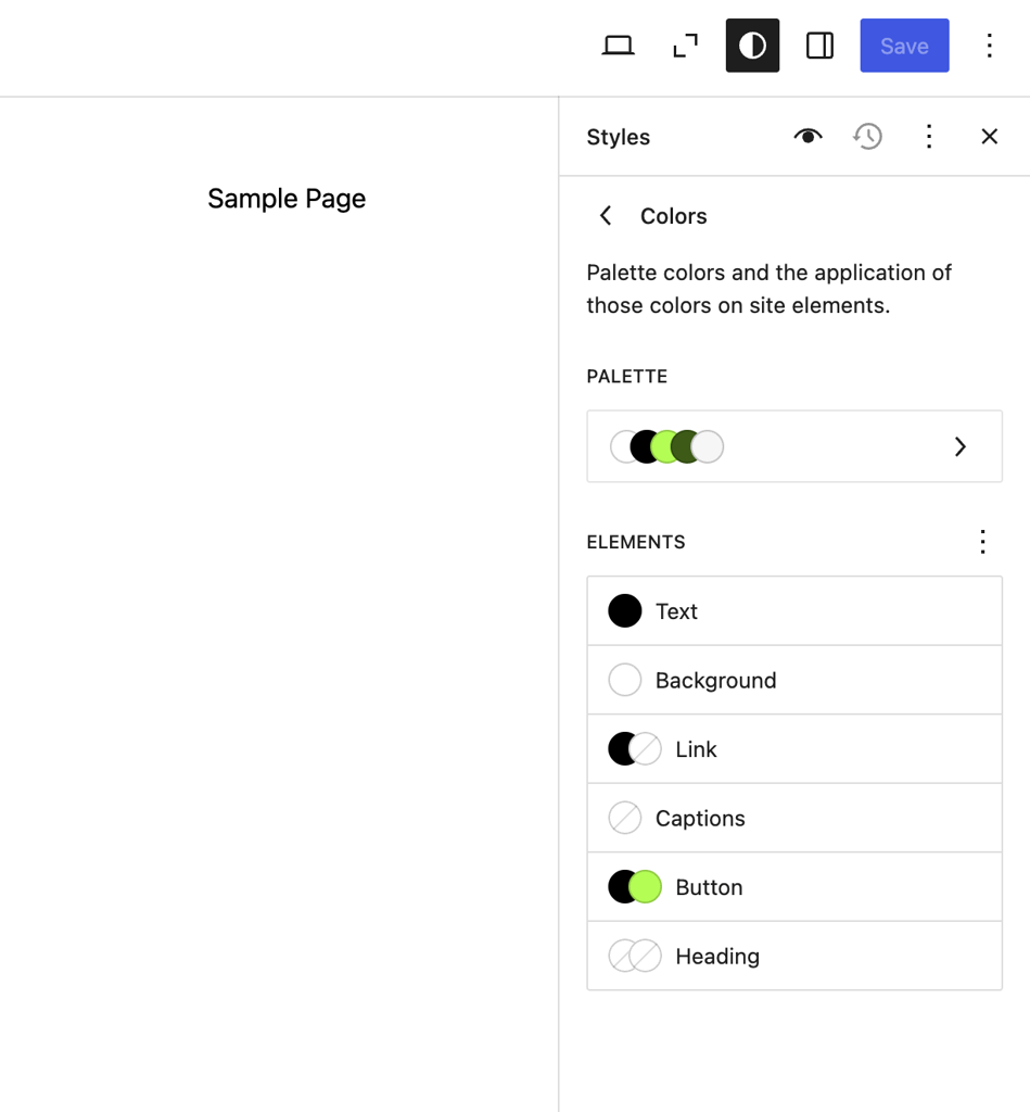 Color customization options in the WordPress Site Editor