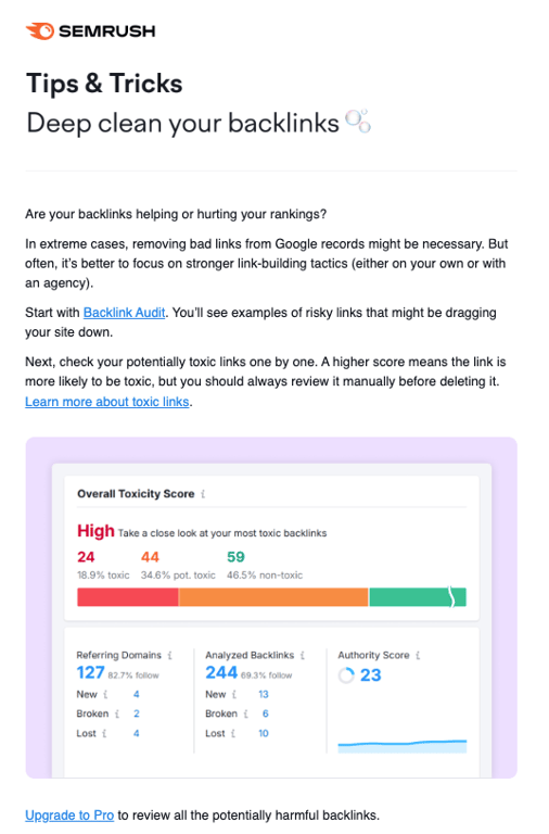 Semrush's email newsletter