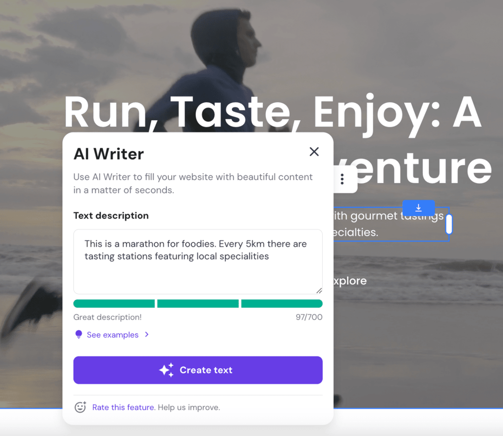 AI Writer panel of Hostinger Website Builder