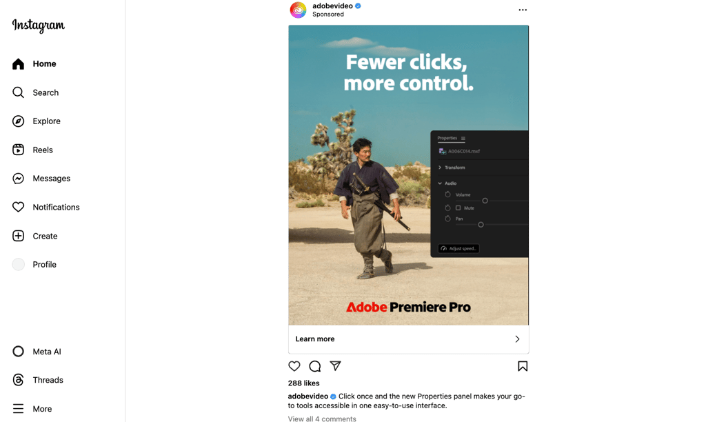 Instagram feed showing a sponsored post