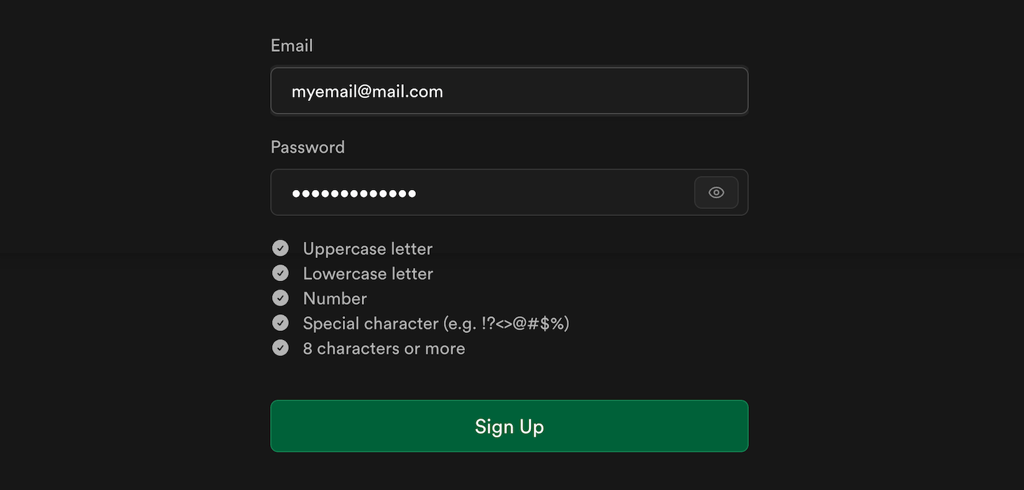 Supabase account creation page