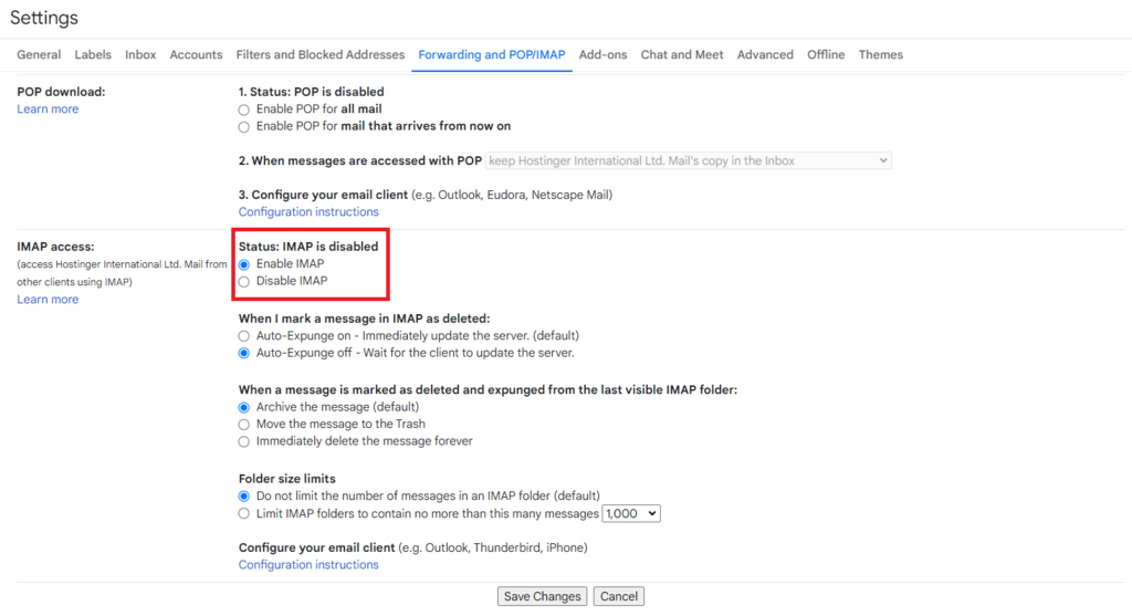 selecionando acesso ima para configura&ccedil;&atilde;o do gmail em cliente de email