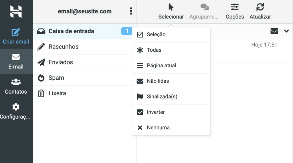 bot&atilde;o selecionar para o email da hostinger
