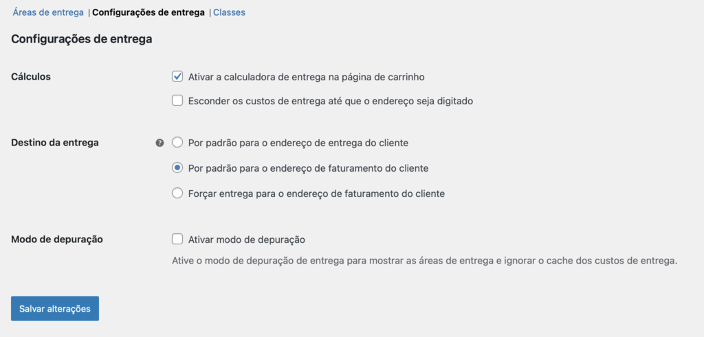 configura&ccedil;&otilde;es de entrega no woocommerce