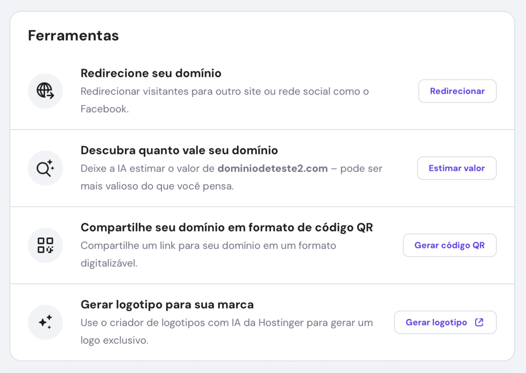 ferramentas de domínio no hpanel