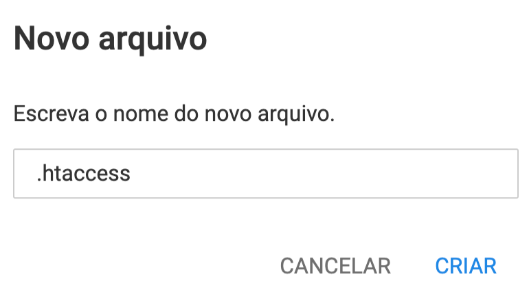 Criação de um novo arquivo htaccess no Hostinger File Manager