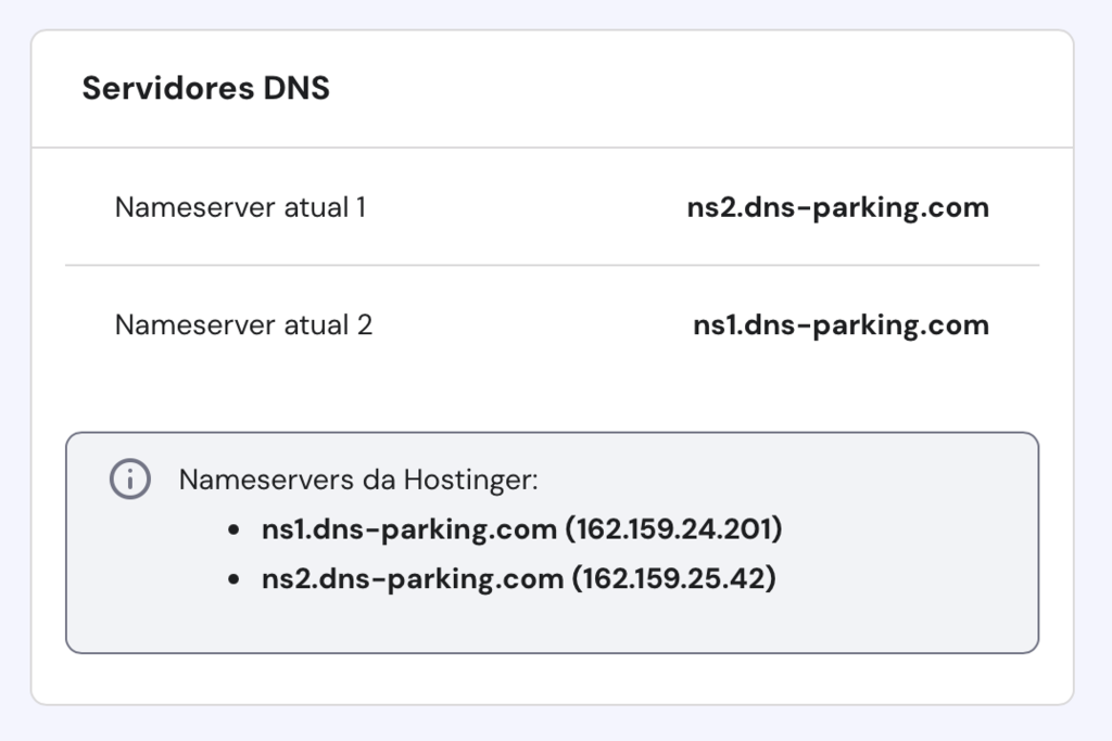 informa&ccedil;&otilde;es de nameservers da hostinger na se&ccedil;&atilde;o informa&ccedil;&otilde;es do plano no hpanel
