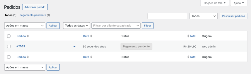 pedidos no woocommerce