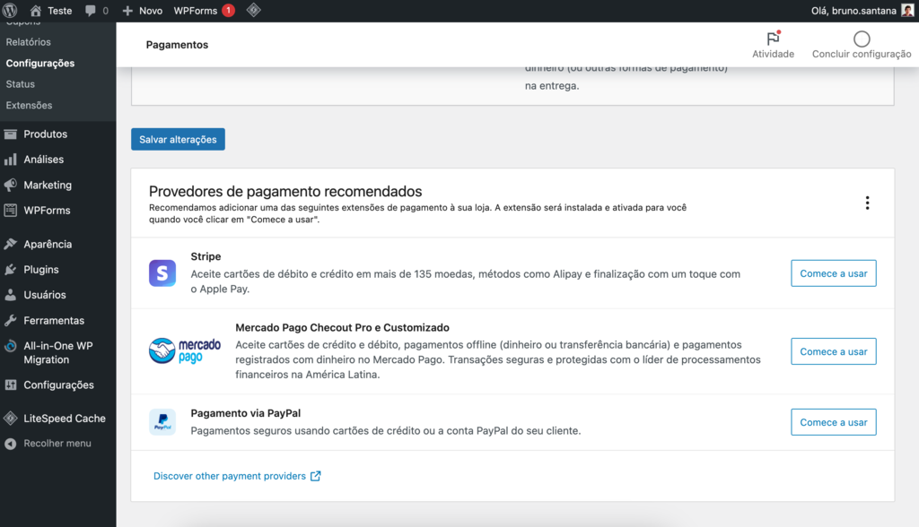 configuração de pagamento no woocommerce