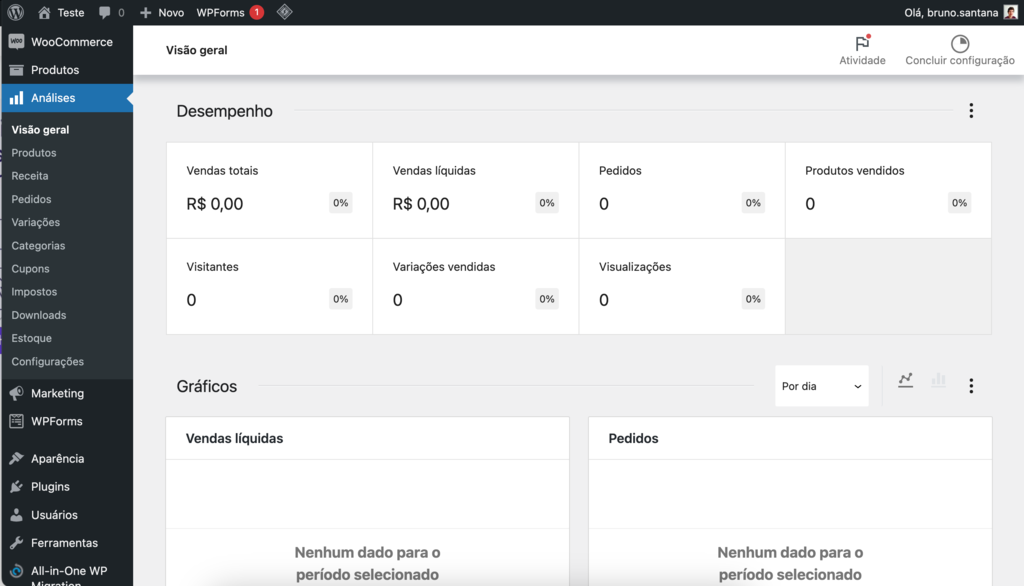 &aacute;rea de estat&iacute;sticas no woocommerce
