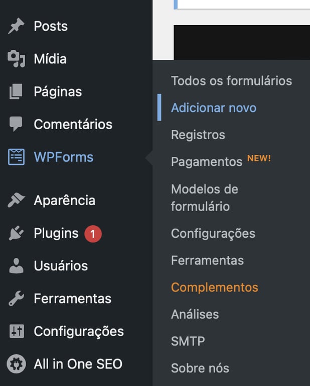 bot&atilde;o adicionar novo no plugin wpforms do wordpress