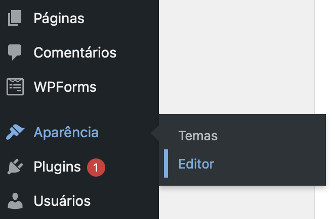 bot&atilde;o apar&ecirc;ncia - editor na barra lateral do wordpress