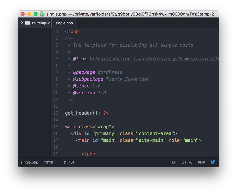 Arquivo que causou o erro de sintaxe no WordPress
