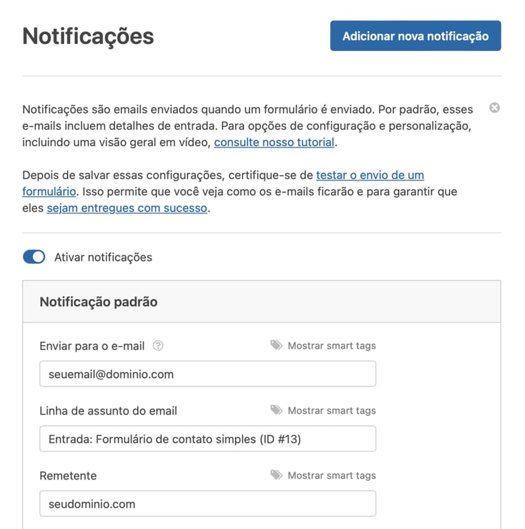 configurando notifica&ccedil;&otilde;es no wpforms