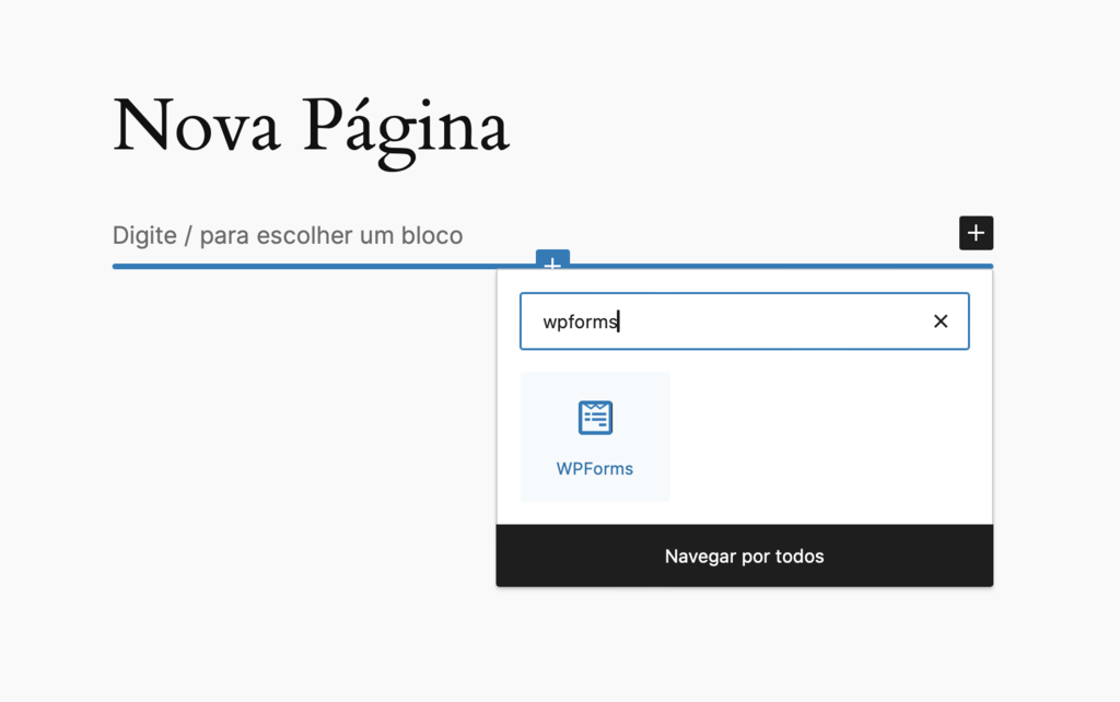 adicionando bloco do wpforms a p&aacute;gina no wordpress
