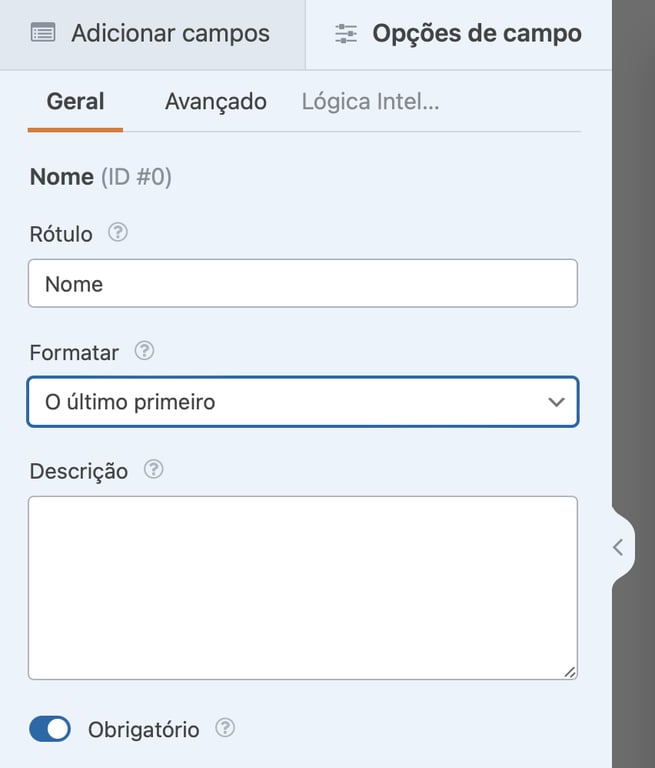 op&ccedil;&otilde;es de campos no plugin wpforms para wordpress