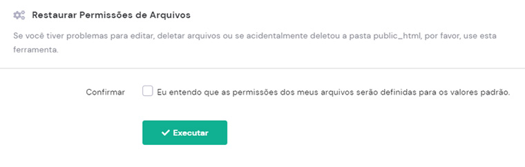 op&ccedil;&atilde;o de restaurar permiss&atilde;o de arquivo no hpanel da hostinger