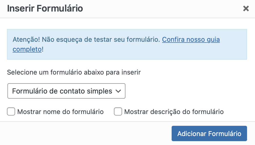 adicionando formulario de contato wordpress do wpforms pelo editor cl&aacute;ssico