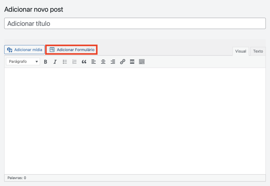 adicionando formulario de contato wordpress do wpforms pelo editor cl&aacute;ssico