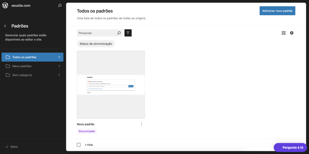 gerenciando padr&otilde;es no editor gutenberg wordpress