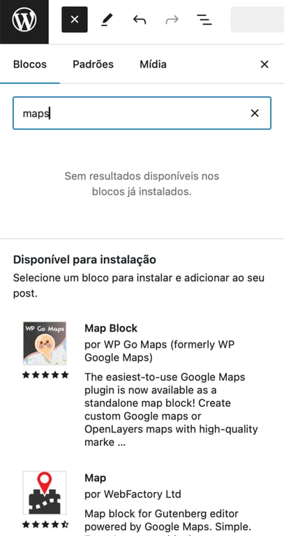 sugest&atilde;o de blocos para baixar no editor gutenberg wordpress