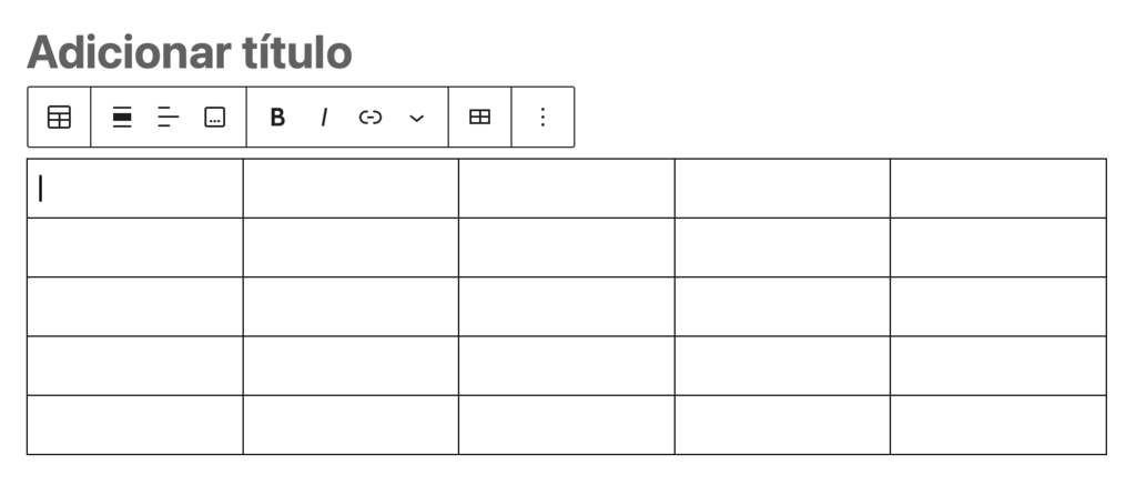 menu contextual para tabela no editor de blocos do wordpress