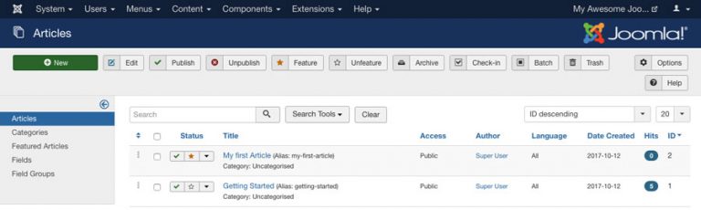 Apresentando artigos no joomla