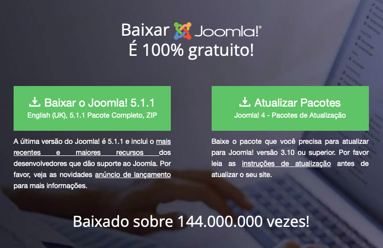 tela de download do joomla