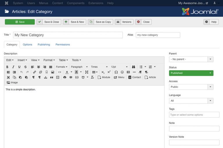 Criar categorias no joomla