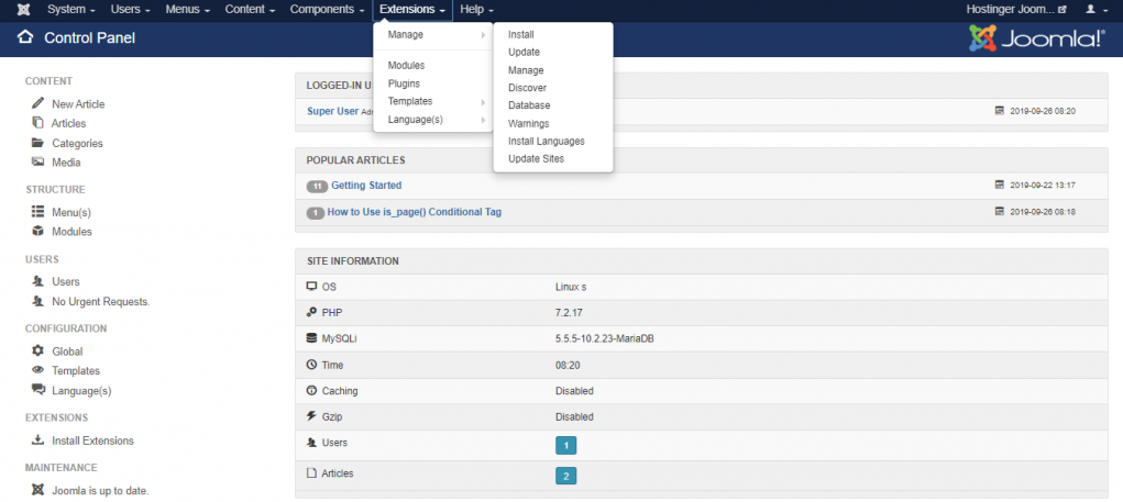 instalando extensões no joomla