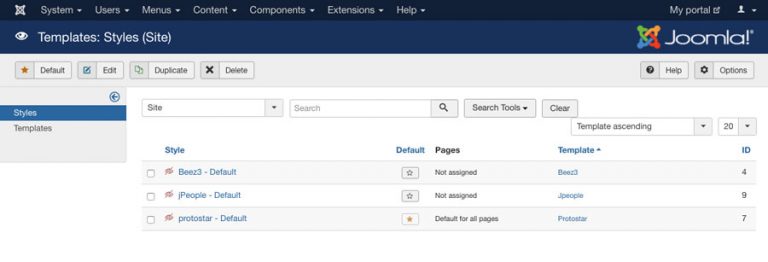 Habilitar novo template no Joomla