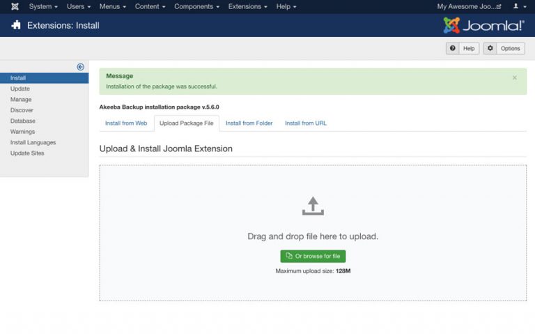 Upload de extensões no joomla