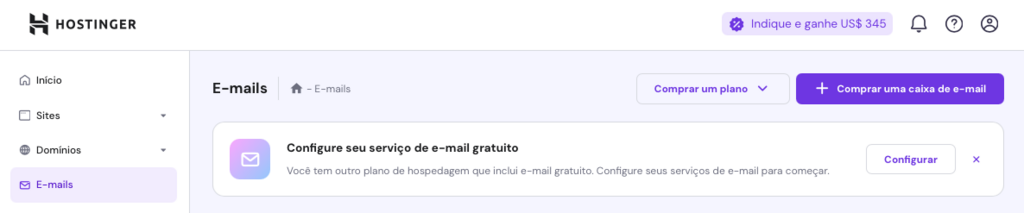 configurando servi&ccedil;o de email gratuito no hpanel