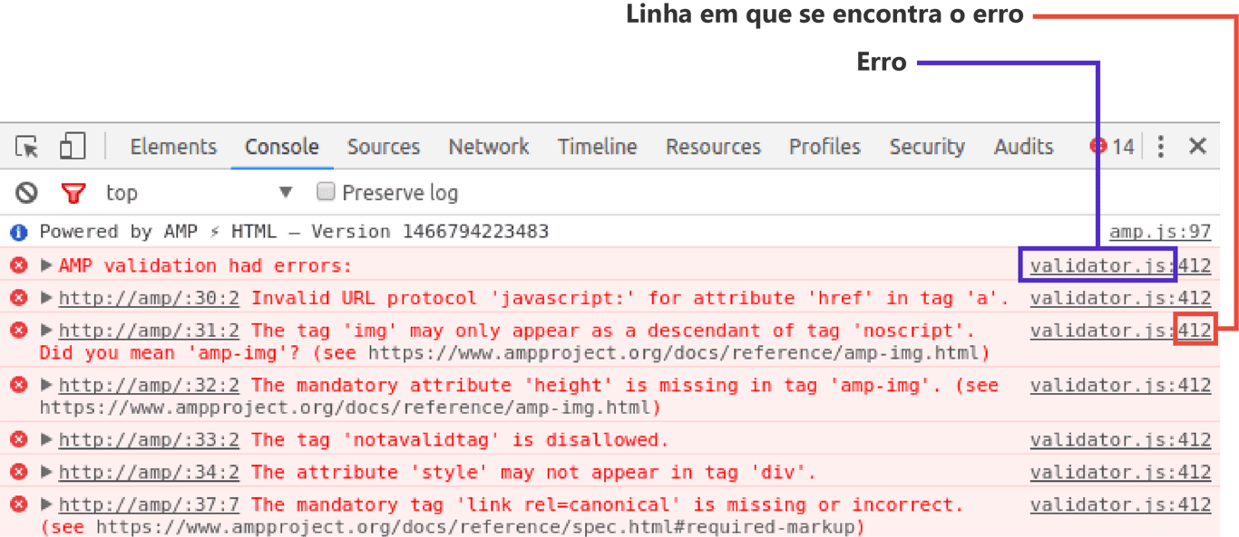 exemplo de erro no javascript com linha e n&uacute;mero exatos