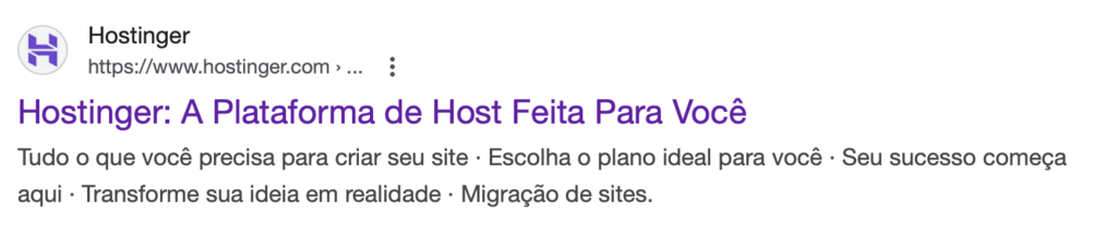 exemplo de meta descrição da hostinger no google