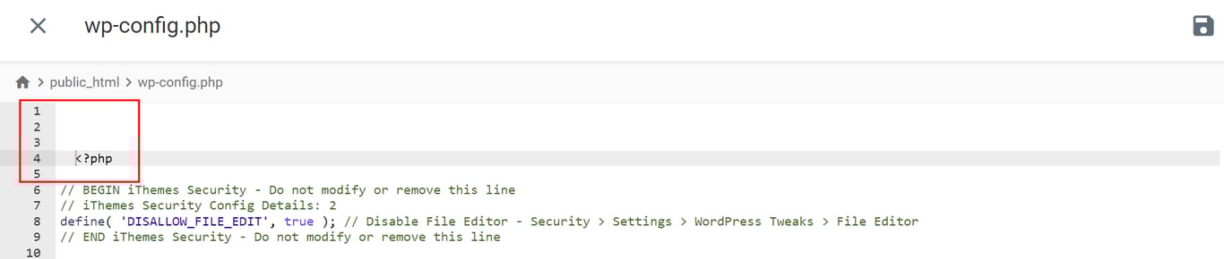 linhas em branco no arquivo wp-config.php