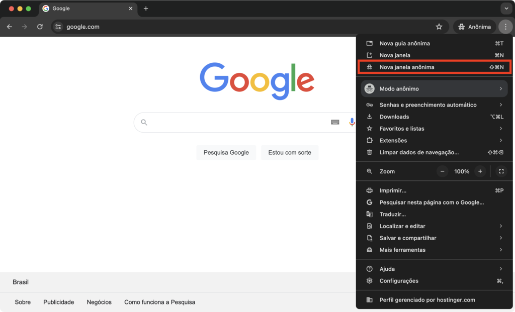 abrindo nova janela an&ocirc;nima no google chrome