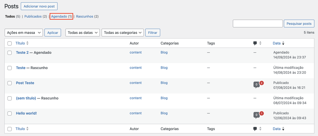 exibindo todos os posts agendados no wordpress