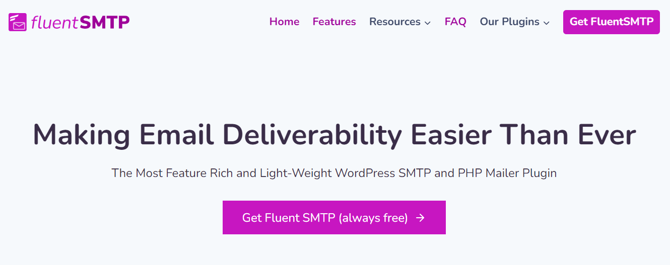 p&aacute;gina inicial do fluentsmtp