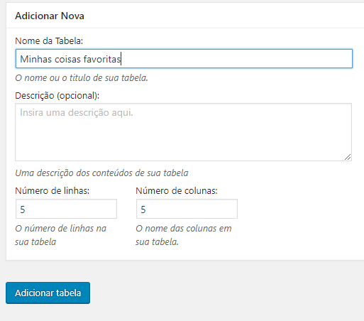 ajudamos voc&ecirc; a criar uma tabela wordpress