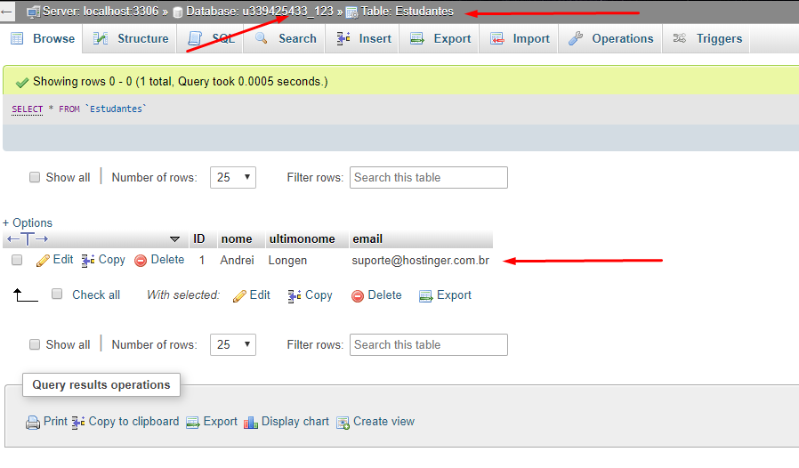 conexão feita com sucesso ao inserir dados mysql php