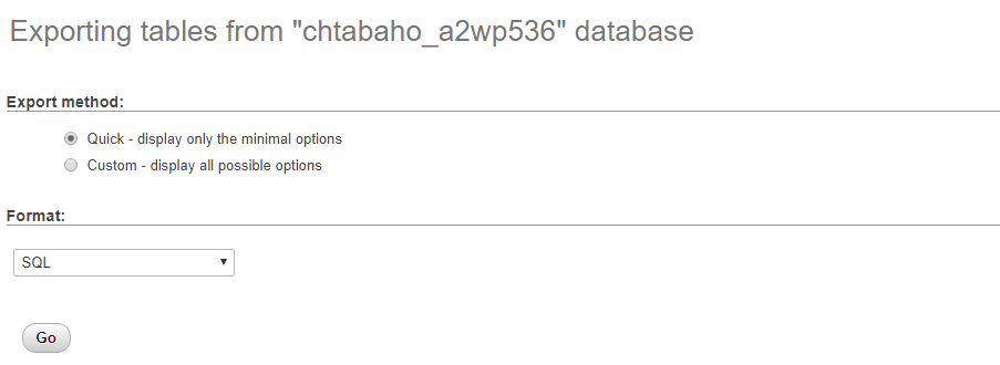 configurações de exportar tabelas no phpmyadmin