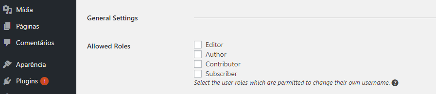 opção de determinar funções no plugin username changer